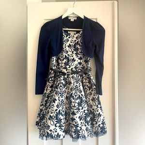 Beautiful blue/silver holiday dress w/jacket & belt. Blue tulle w/sparkles.